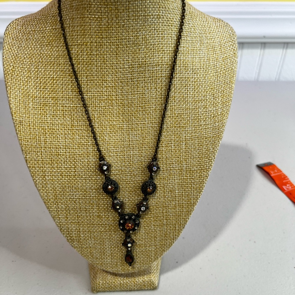 Antique-Style Brown Crystal Pendant Necklace